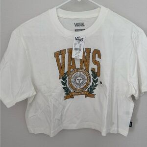 Vans White Tee with Gold and Green Graphic
